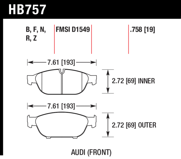 Front Hawk Performance HB757B.758 Brake Pads HPS 5.0 Audi A6 4G BiTdi 356x34mm
