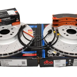 Front Brembo 6pot Brake Kit 375x36mm DBA3692OEX Drilled Brake Discs DBA Xtreme Brake pads